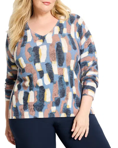 NIC + ZOE NIC+ZOE PLUS BRUSHSTROKES WAFFLE V-NECK SWEATER