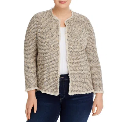 Nic + Zoe Plus Casting Womens Open Front Raw Hem Cardigan Top In Neutral