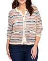 Nic+zoe Plus Coastal Crochet Knit Jacket In Neutral Multi