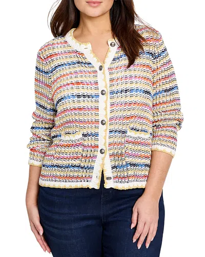 Nic+zoe Plus Coastal Crochet Knit Jacket In Neutral Multi