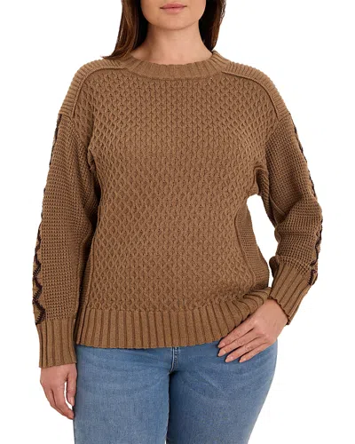 Nic+zoe Plus Criss Cross Mixed Stitch Sweater In Brown
