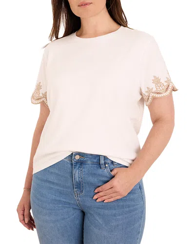 Nic+zoe Plus Deco Sleeve Cotton Tee In Pink