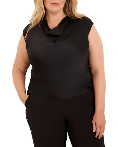 Nic+zoe Plus Drape Neck Day Gloss Tee In Black