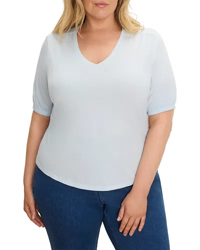 Nic+zoe Plus Elbow Sleeve V Neck Top In Blue