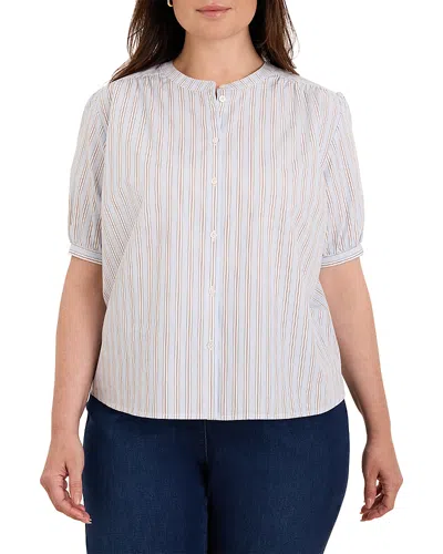 Nic+zoe Plus Eton Stripe Short Sleeve Shirt In Blue