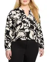 Nic+zoe Plus Evening Petal Long Sleeve Blouse In Black Multi
