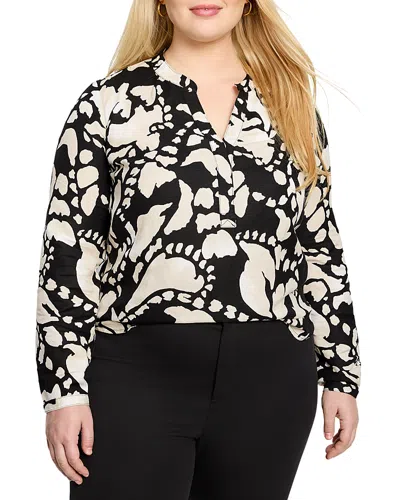 Nic+zoe Plus Evening Petal Long Sleeve Blouse In Black Multi