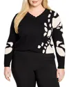 Nic + Zoe Nic+zoe Evening Petal Scallop V-neck Sweater In Black