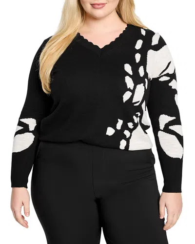 Nic+zoe Plus Evening Petal Sweater In Black Multi