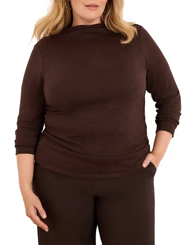 Nic+zoe Plus Everyday Sparkle Ruched Top In Brown