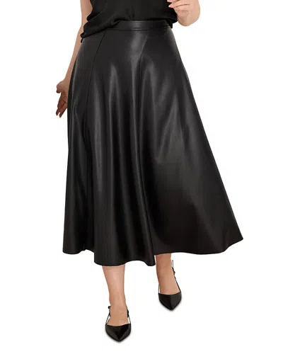 Nic+zoe Plus Faux Leather Seamed Midi Skirt In Black