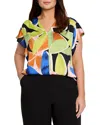 Nic+zoe Plus Flutter Sleeve Top In Green Multi