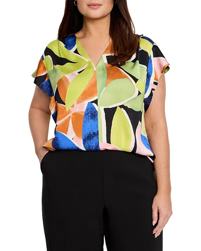 Nic+zoe Plus Flutter Sleeve Top In Green Multi