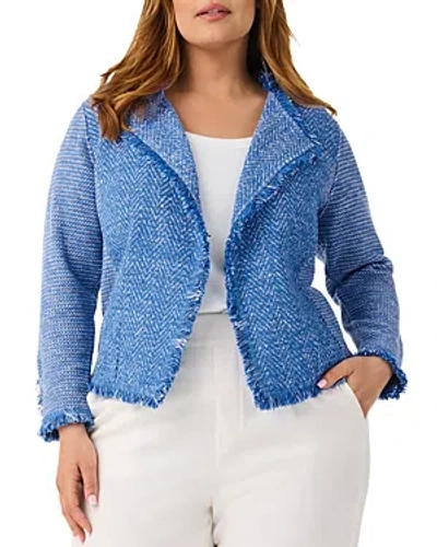 Nic+zoe Plus Fringe Knit Jacket In Blue