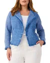Nic + Zoe Nic+zoe Plus Fringe Mix Knit Jacket In Blue