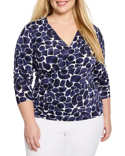 Nic + Zoe Nic+zoe Geo Pebble Faux Wrap Top In Indigo Multi