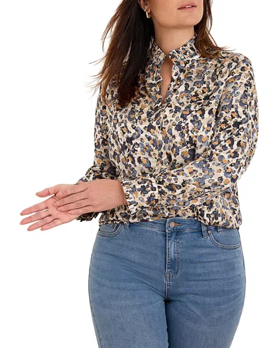 Nic+zoe Plus Gilded Flakes Stand Collar Shirt In Brown
