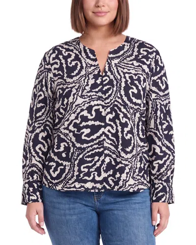 Nic + Zoe Nic+zoe Plus Indigo Leaf Double Crepe Top In Blue