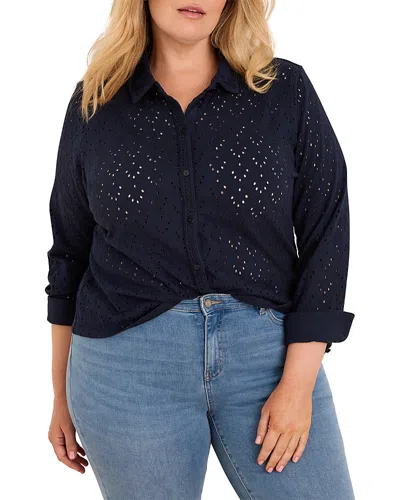 Nic+zoe Plus Knit Eyelet Shirt In Blue