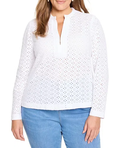 Nic + Zoe Nic+zoe Knit Eyelet Split Neck Top In Paper White