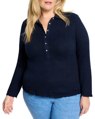 Nic+zoe Plus Lace Knit Collared Top In Dark Indigo
