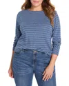 Nic+zoe Plus Long Sleeve Striped Boat Tee In Blue