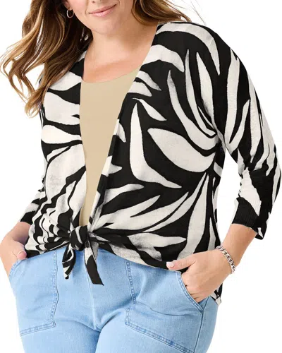 Nic + Zoe Nic+zoe Plus Meadow Mix 4-way Linen-blend Cardigan In Black