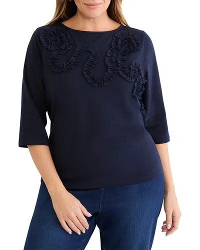 Nic+zoe Plus Mesh Applique Top In Blue