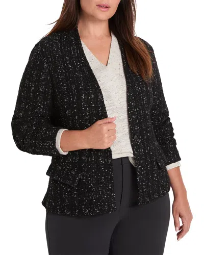 Nic + Zoe Nic+zoe Plus Metallic Grid Knit Jacket In Black