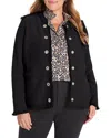 Nic+zoe Plus Military Fringe Mix Knit Jacket In Black