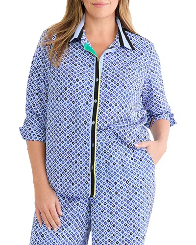Nic+zoe Plus Mosaic Trimmed Shirt In Blue