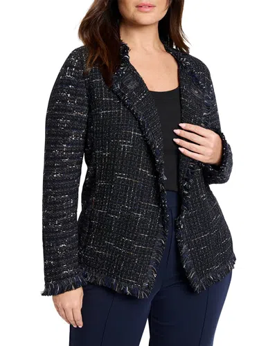 Nic + Zoe Plus Nightfall Fringe Mix Knit Jacket In Black