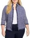 Nic + Zoe Nic+zoe Fringe Mixed Knit Jacket In Blue