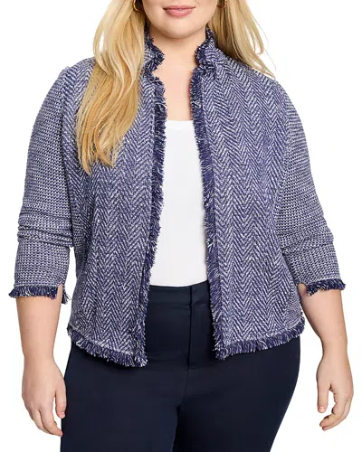 Nic+zoe Plus Notch Collar Fringed Jacket In Indigo Mix