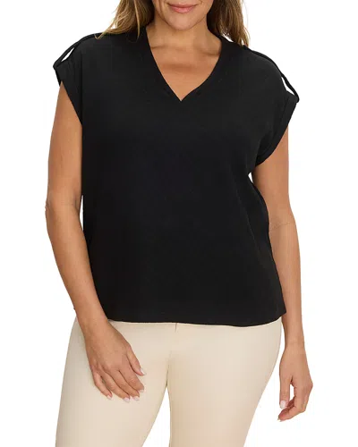 Nic+zoe Plus Nzt Lace Knit Cap Sleeve Tee In Black