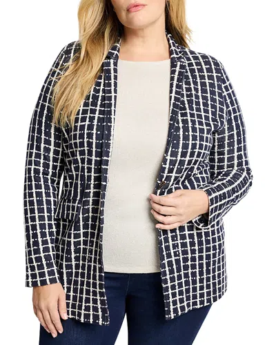 Nic+zoe Plus Painted Plaid Boyfriend Blazer In Indigo Multi