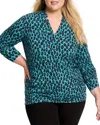 Nic + Zoe Nic+zoe Pebble Blues Notched Neck Top In Green