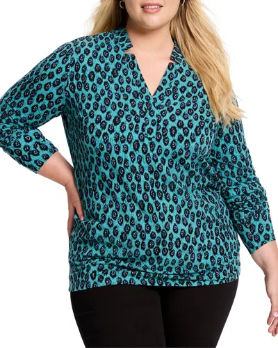 Nic + Zoe Nic+zoe Pebble Blues Notched Neck Top In Aqua Multi