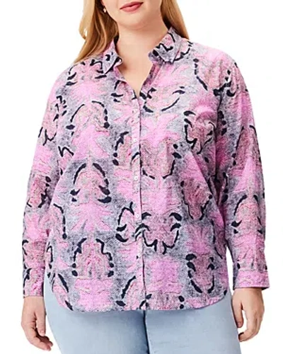 Nic+zoe Plus Petal Patch Printed Button Front Shirt In Pink Multi