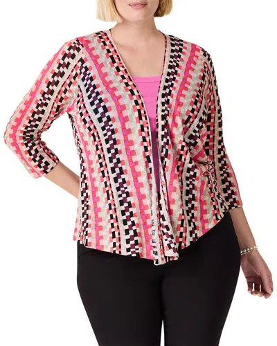 Nic + Zoe Nic+zoe Plus Pixel Sunset 4-way Linen-blend Cardigan In Pink