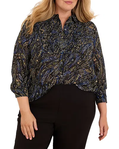 Nic+zoe Plus Portobello Printed Chiffon Shirt In Multi