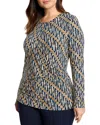 Nic+zoe Plus Printed Long Sleeve Top In Neutral Multi