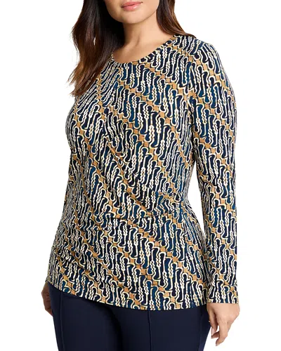 Nic+zoe Plus Printed Long Sleeve Top In Neutral Multi
