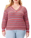 Nic + Zoe Island Sunset Stripe V-neck Sweater In Pink