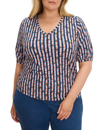 Nic+zoe Plus Reef Stripe Elbow Sleeve V Neck Top In Multi