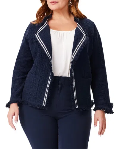 NIC + ZOE NIC+ZOE PLUS RIBBON TRIM FRINGE MIX KNIT JACKET