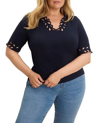 Nic+zoe Plus Rococo Edge Top In Blue
