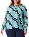Nic + Zoe Rolling Reef Print Tie Neck Top