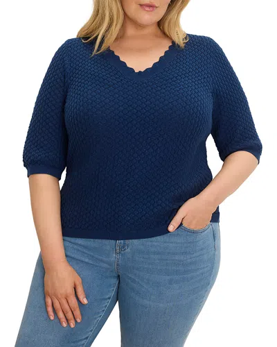 Nic+zoe Plus Scallop Textured Sweater In Blue