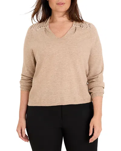 Nic+zoe Plus Shimmer Cinch Sweater In Brown